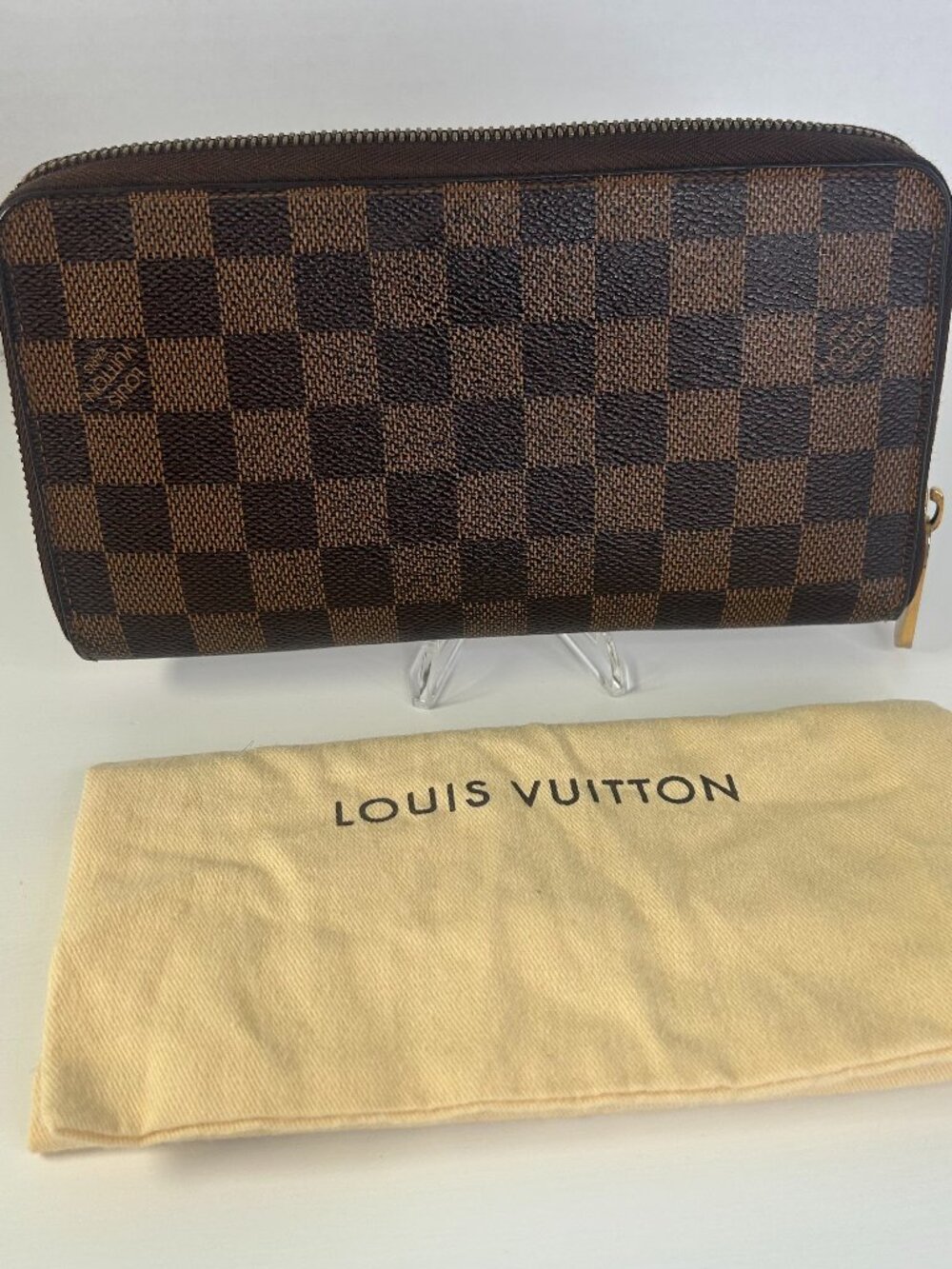 Authentic Louis Vuitton Damier Ebene Zip Around Organizer Wallet